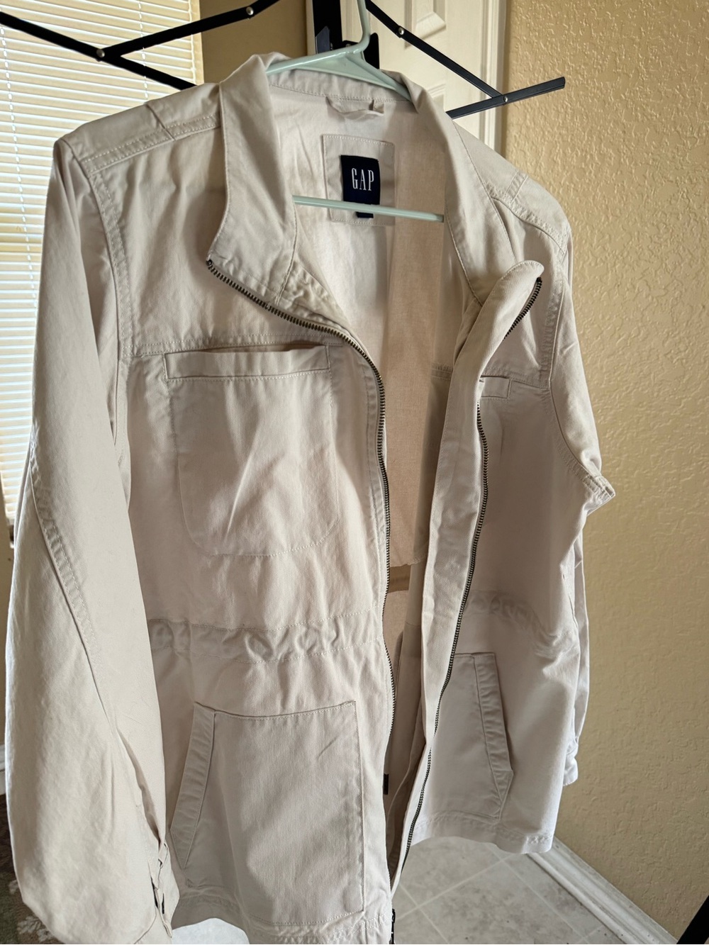 GAP Utility Cream Drawstring Waist Zip Jacket Gap Cotton Safari Wear Lightweight